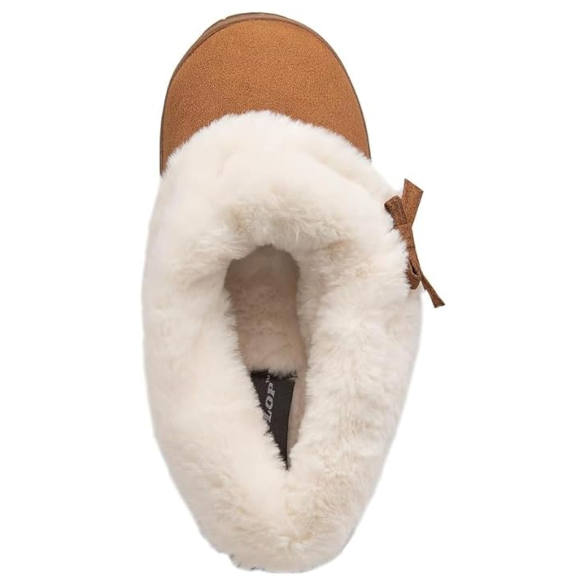 Women’s Dunlop slip-on slippers with bow detail and warm fleece lining in chestnut